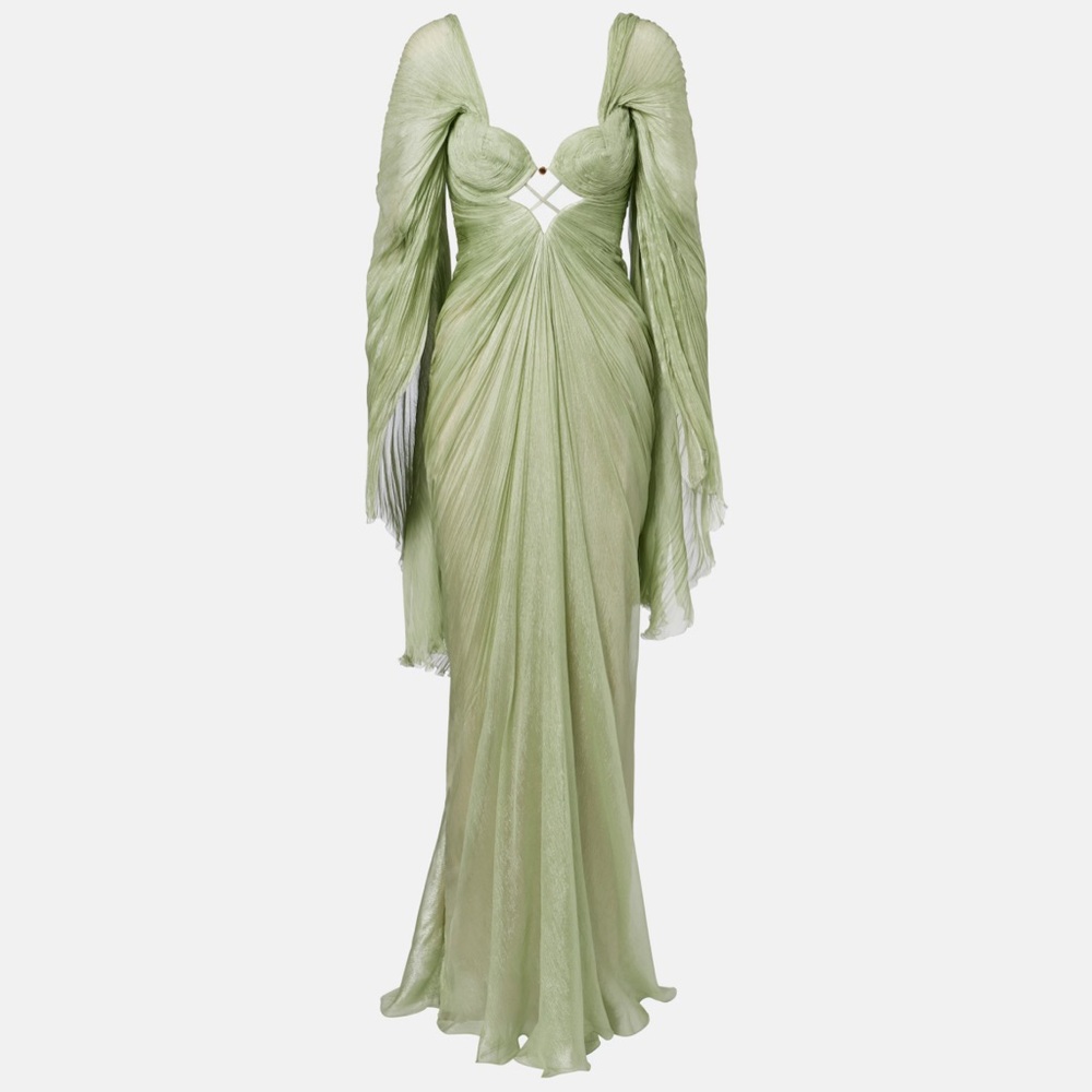 Elegant Sage Green Draped Evening Gown